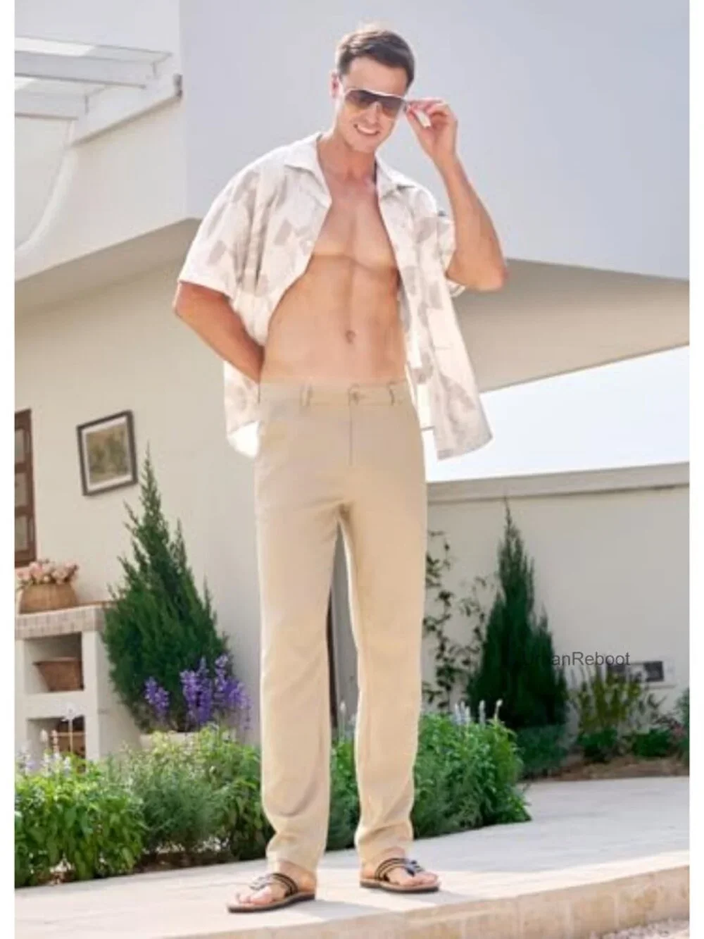 Men's Linen Dress Pants Casual Lightweight Trousers 4 Pockets Regular Fit